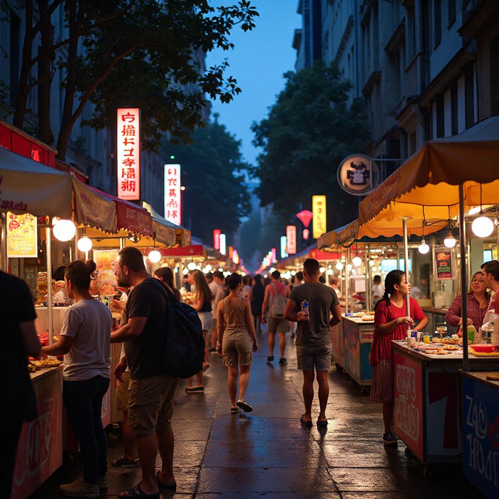Night market food stalls